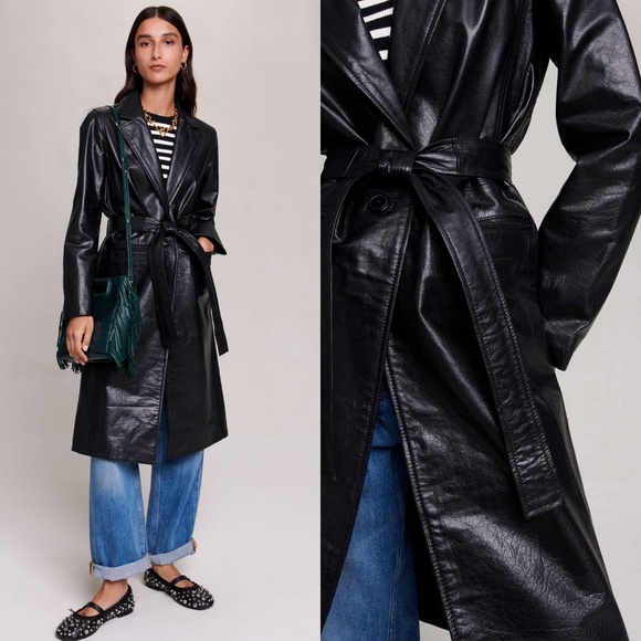 Maje Grenchir black leather trench coat FINAL PRICE NO OFFERS CONSIDERED - Picture 2 of 12